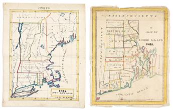 (MANUSCRIPT MAPS.) Lucy Durfee. Group of 4 large hand-drawn school maps.